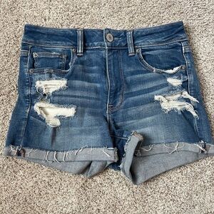 American Eagle Outfitters Blue Distressed Jean Hi Rise Shortie Size 8